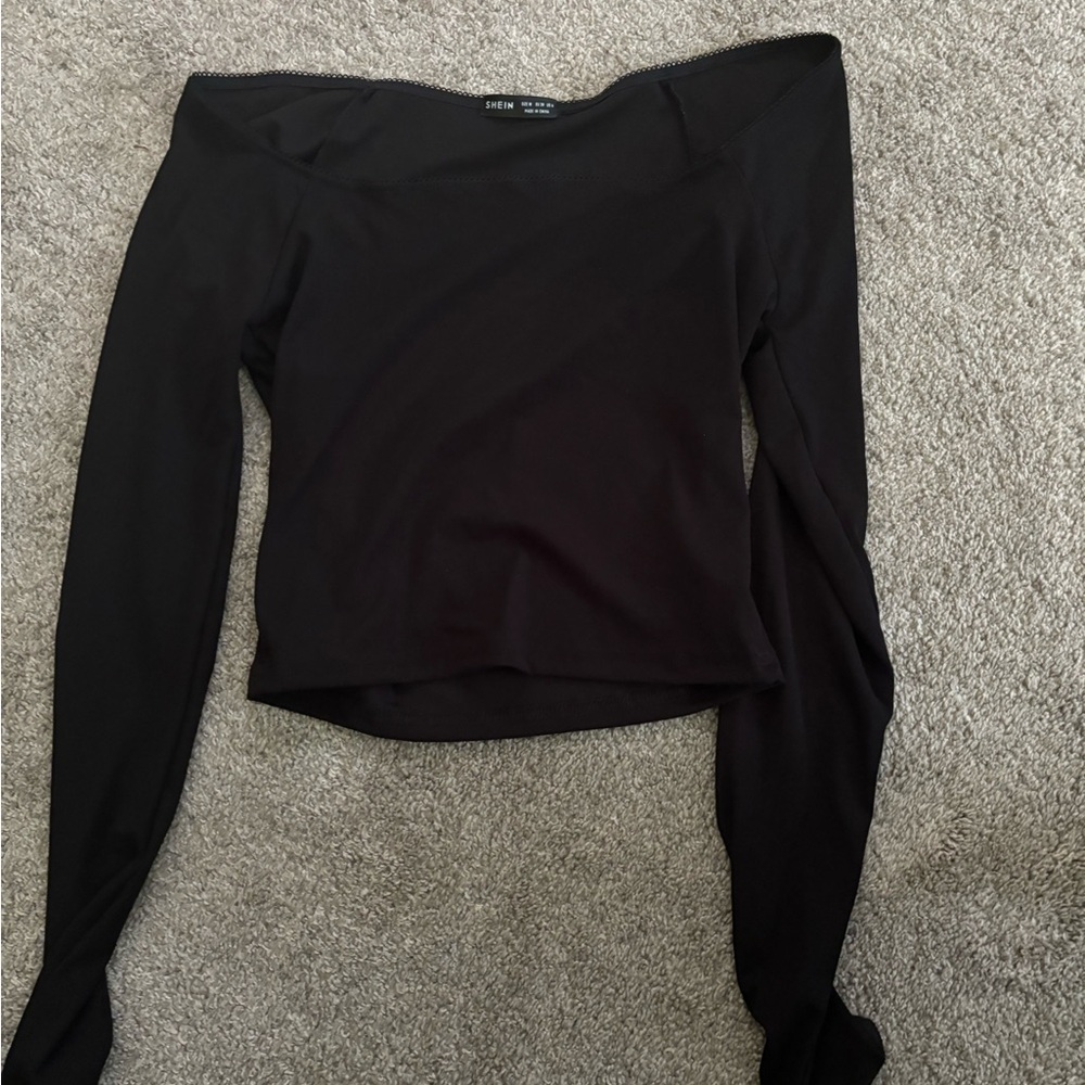 plain black long sleeve shirt with lace neckline